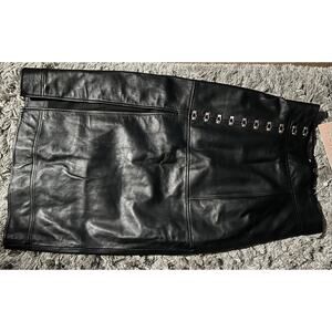 NWT Alice McCall Women’s Leather Buckle Detail Long Side Slit Skirt Black Size 4